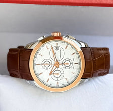Tis**t Chronograph Watch with White Dial and Brown Leather Strap