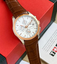 Tis**t Chronograph Watch with White Dial and Brown Leather Strap
